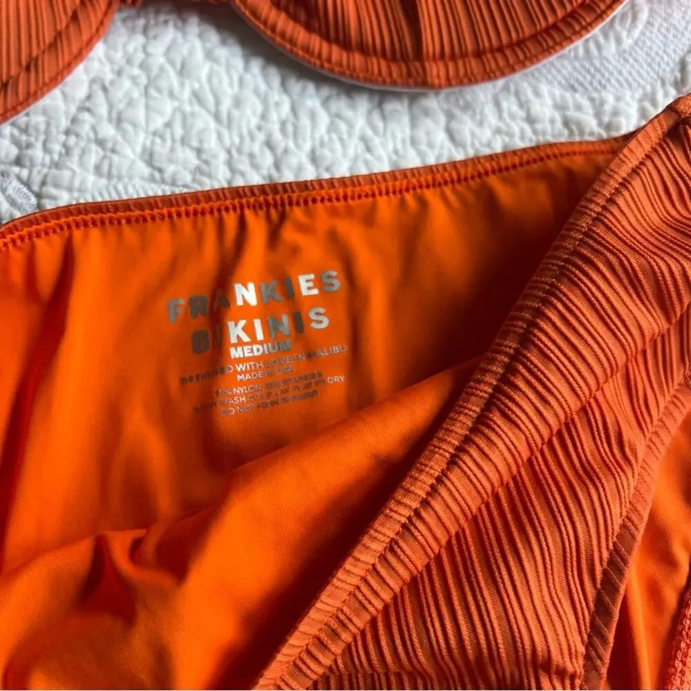 Frankie's Bikinis Pam Top and Jenna High Waisted Bottoms in Marigold Plisse
